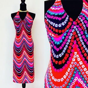 Vintage 60s Psychedelic Floral Print Halter Dress